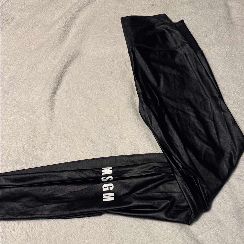MSGM Shiny Black Active Leggings
